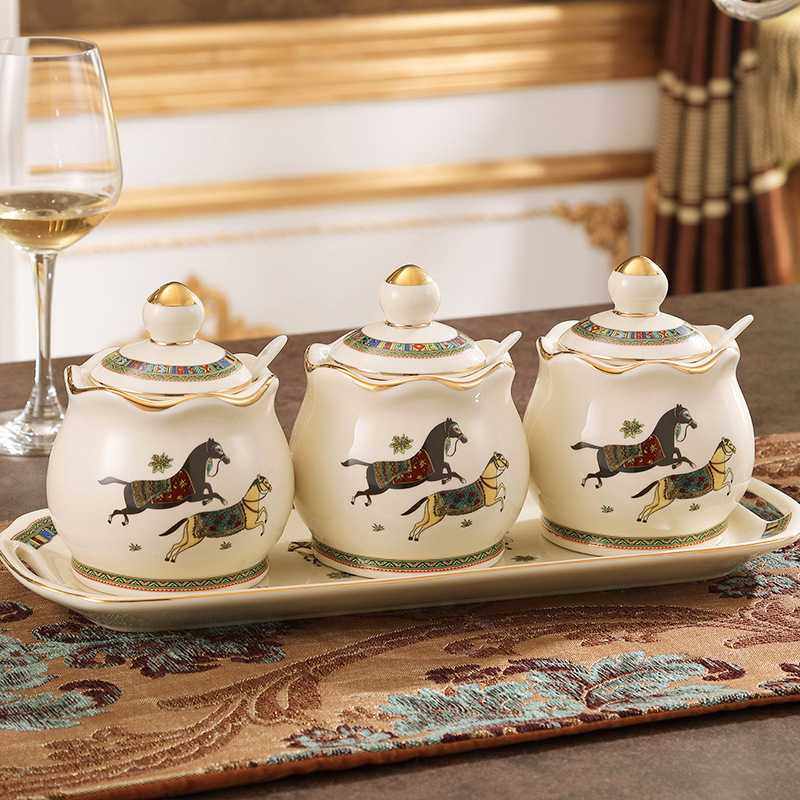 欧式陶瓷调味罐套装盐罐调味瓶美式调料盒套装 创意厨房用品用具