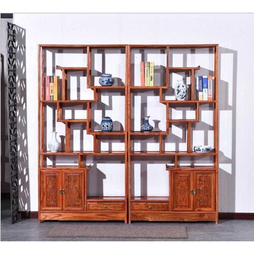 博古架中式架置物架南榆木客厅隔断两门一斗陈列架茶叶展示柜