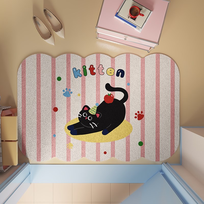 卡通入户门地垫粉色可爱可裁剪丝圈脚垫家用进门门口玄关防滑垫子