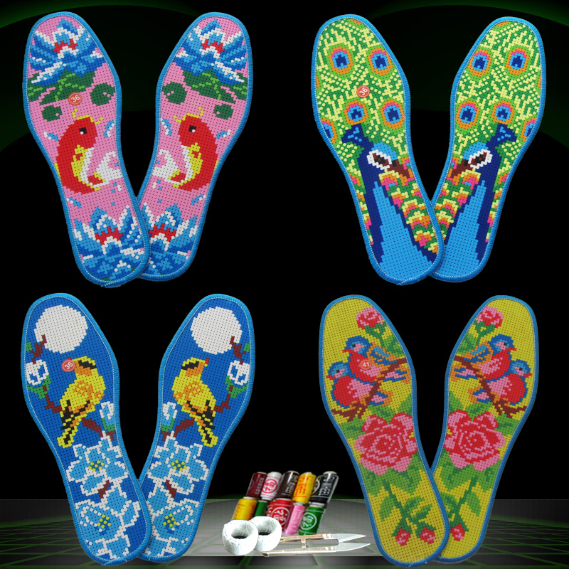 十字绣鞋垫2020夏款女透气男吸汗除臭自绣全棉正格情侣印红色花垫