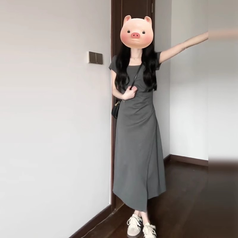 法式气质灰色连衣裙子女装夏季2025新款高级感小个子大方得体长裙