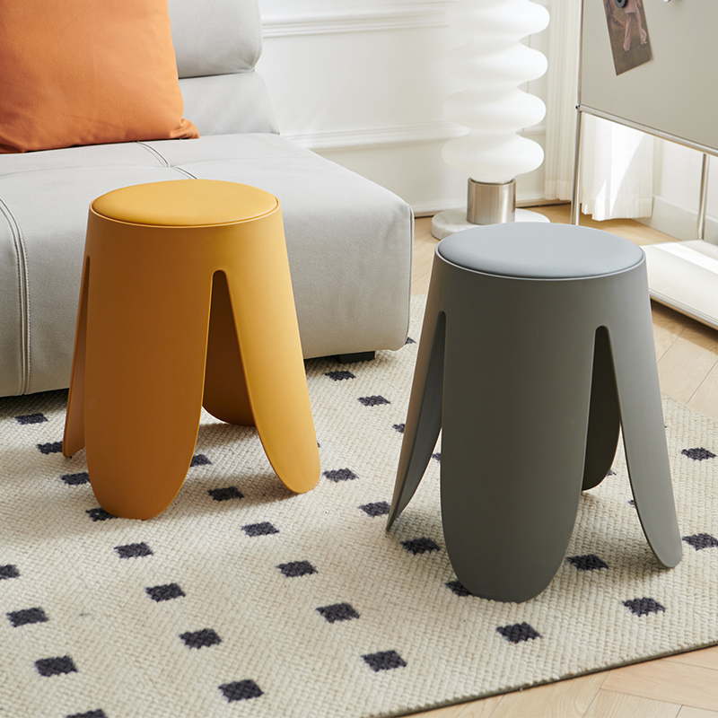 花瓣圆凳子塑料凳子加厚家用可叠放餐桌板凳软包简约结实高凳椅子