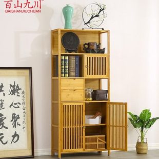 博古架实木中式书架置物架古董架茶叶架茶具柜现代简约客厅储物柜