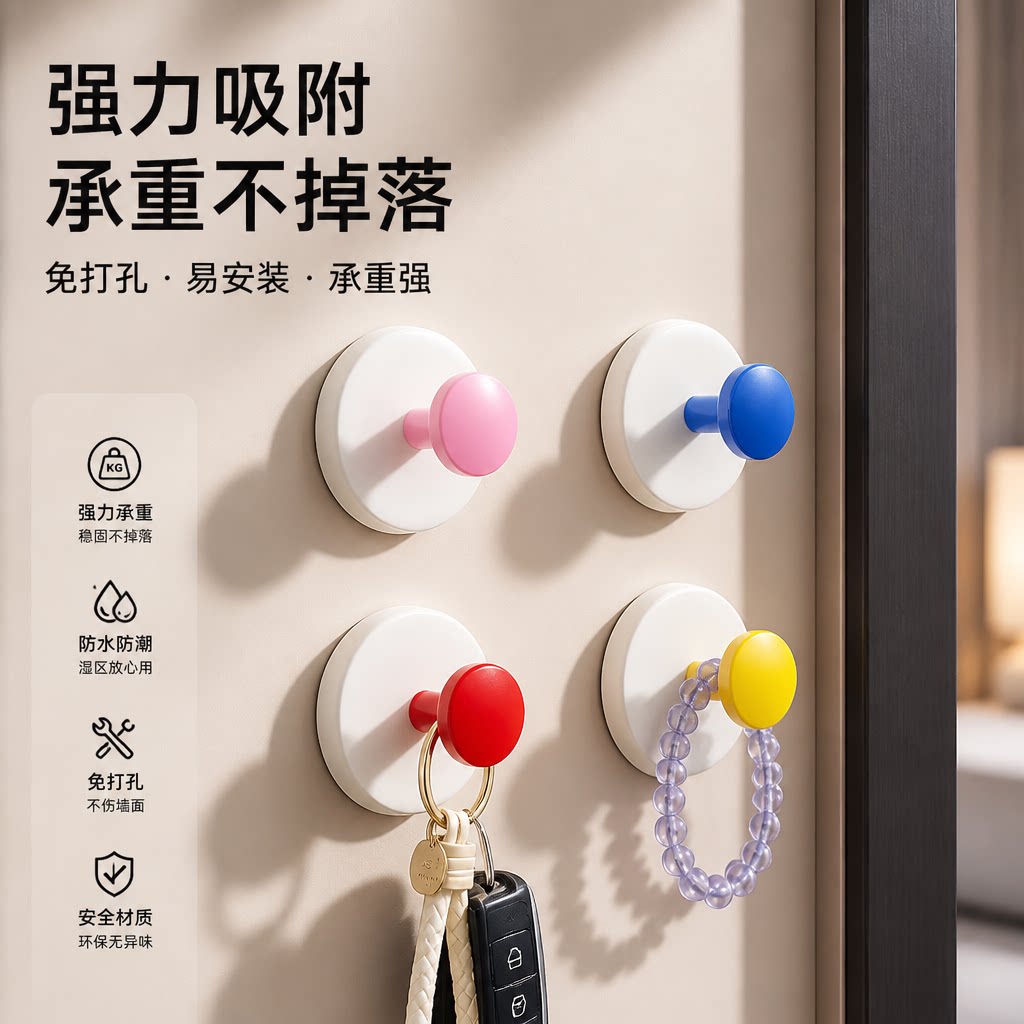 玄关吸盘挂钩免打孔强力承重粘胶