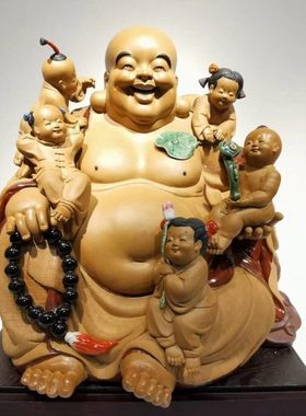 石湾陶瓷五子登科佛精品摆件门厅摆设求子送礼品二胎摆件