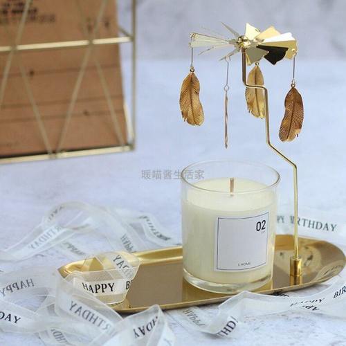 香薰蜡烛磁吸款走马灯梦幻自动旋转烛台铁艺浪漫吊饰转动北欧托盘