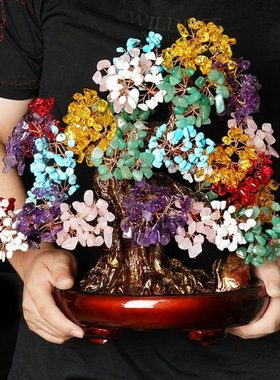 开业礼品摆件家居客厅办公装饰品招财树厂家热销水晶发财树摇钱树