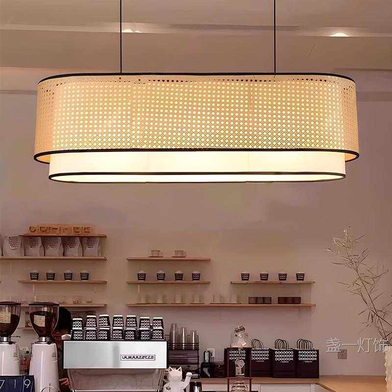 中式创意餐厅长吊灯复古餐桌酒店吧台茶室民宿商用长条藤艺灯具