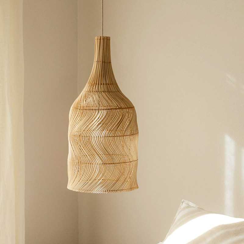 侘寂风竹编藤编吊灯禅意茶室民宿设计师客厅卧室餐厅复古日式个性