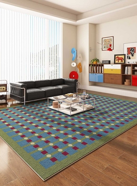 蓝色高级感客厅地毯免洗可擦沙发茶几垫多巴胺摩洛哥亚麻地垫复古