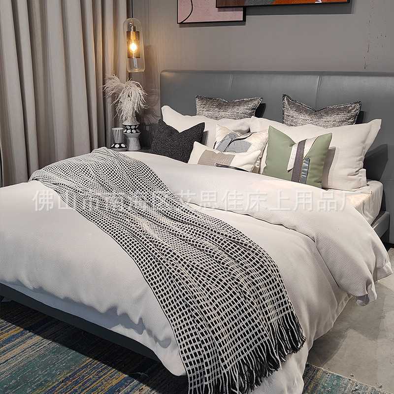 绿色灰色搭配高端展厅样板间床品轻奢软装样板房床上用品搭毯抱枕