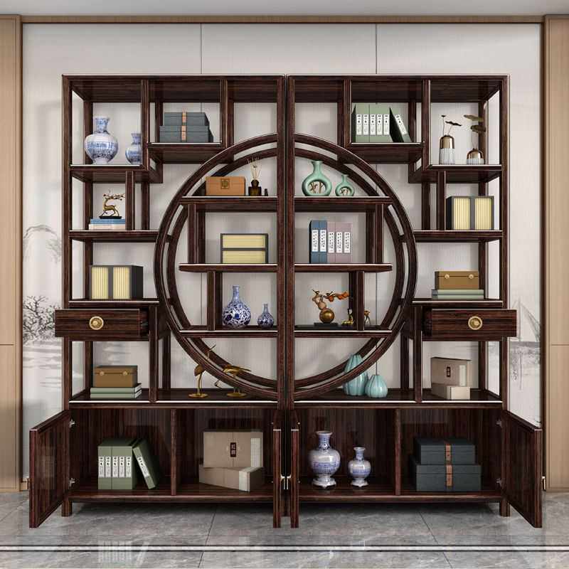 新中式紫金檀实木博古架隔断架酒架书架办公室客厅展示柜红木