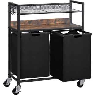 铁木脏衣篓布艺脏衣篮收纳筐盥洗室脏衣分类整理收纳架附轮