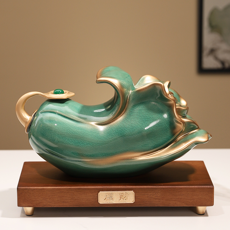 中国风陶瓷冰裂釉金玉o白菜摆件招百财玄关电视酒柜博古架家居饰