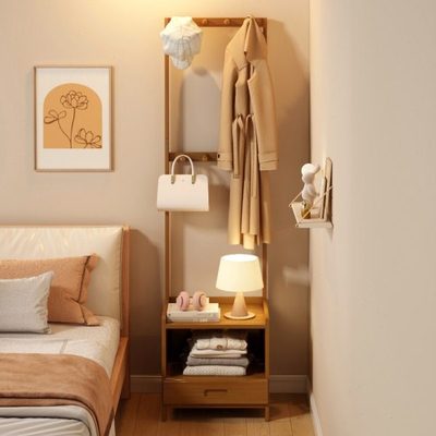 床头柜挂衣架一体实木家用卧室简易置物架现代简约床边收纳柜子
