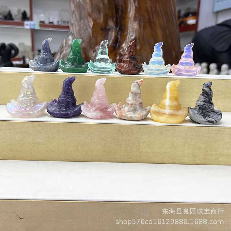 原石雕刻魔法帽摆件产地直发各类水晶工艺品家居装饰礼品现货