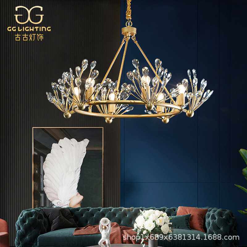全铜美式水晶吊灯客厅灯轻奢后现代卧室餐厅灯具大气简约高档灯饰