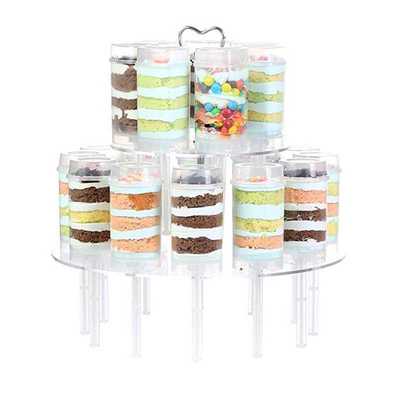 3层圆形亚克力蛋糕架婚礼生日甜品推推筒18孔展示架 cake stand