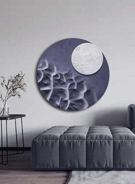 圆形3d立体浮雕入户玄关装饰画新中式高级肌理画客厅挂画手绘油画