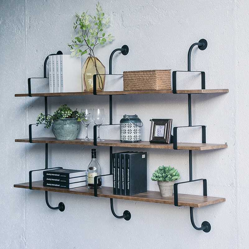 复古工业风墙上置物架 壁挂书架实木层板一字隔板铁艺支架