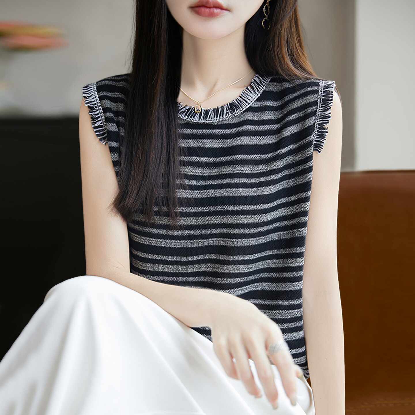 2026新款条纹撞色针织短袖t恤女夏季薄款冰丝针织衫大码女装上衣