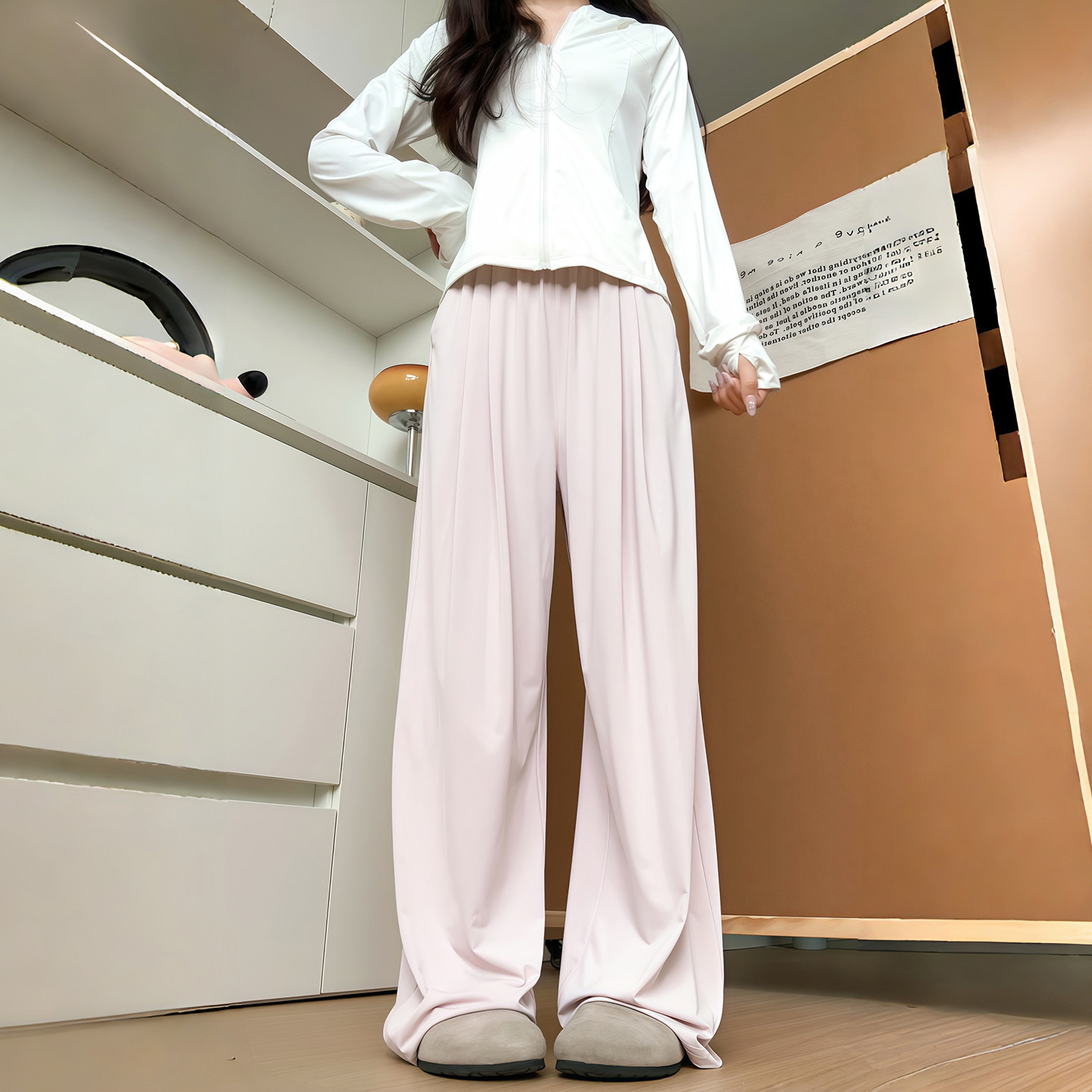 粉色冰丝山本防晒裤女夏2026新款高腰显瘦凉凉休闲裤小个子阔腿裤