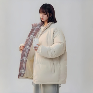 加大码胖妹妹羽绒棉服女秋冬新款韩版纯色宽松显瘦学生外套