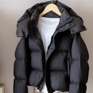 2025年女冬新款高品质超厚短款羽绒棉服小个子宽松连帽面包服外套