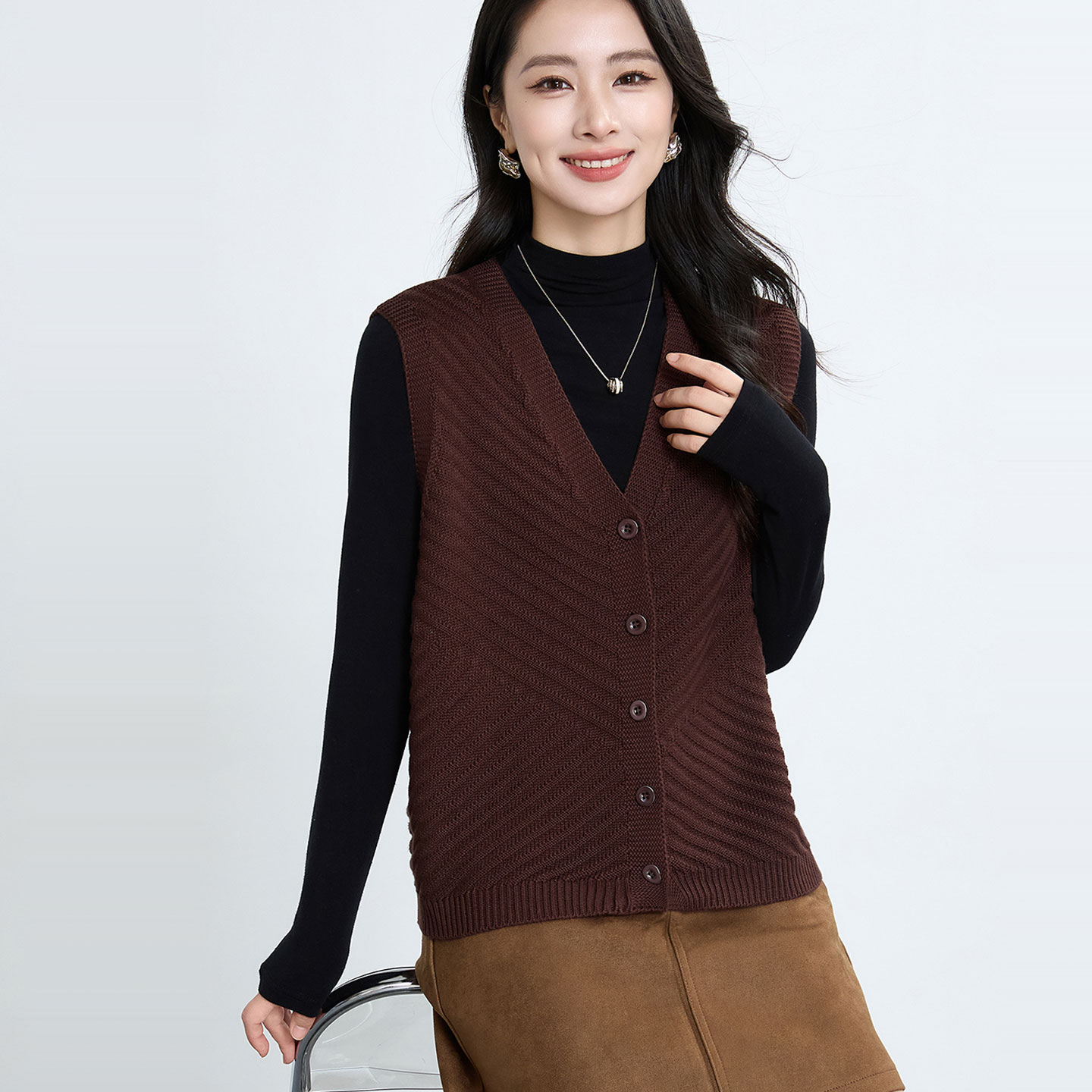 V领马甲毛衣开衫外套女