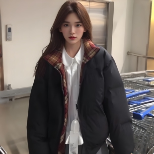 加大码胖妹妹羽绒棉服女秋冬新款韩版纯色洋气宽松显瘦保暖外套