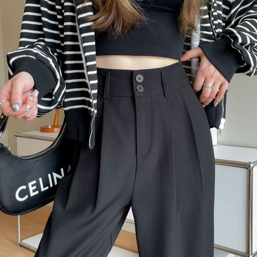 西装裤女夏季薄款2025新款垂感高级感西裤直筒小个子冰丝阔腿裤子