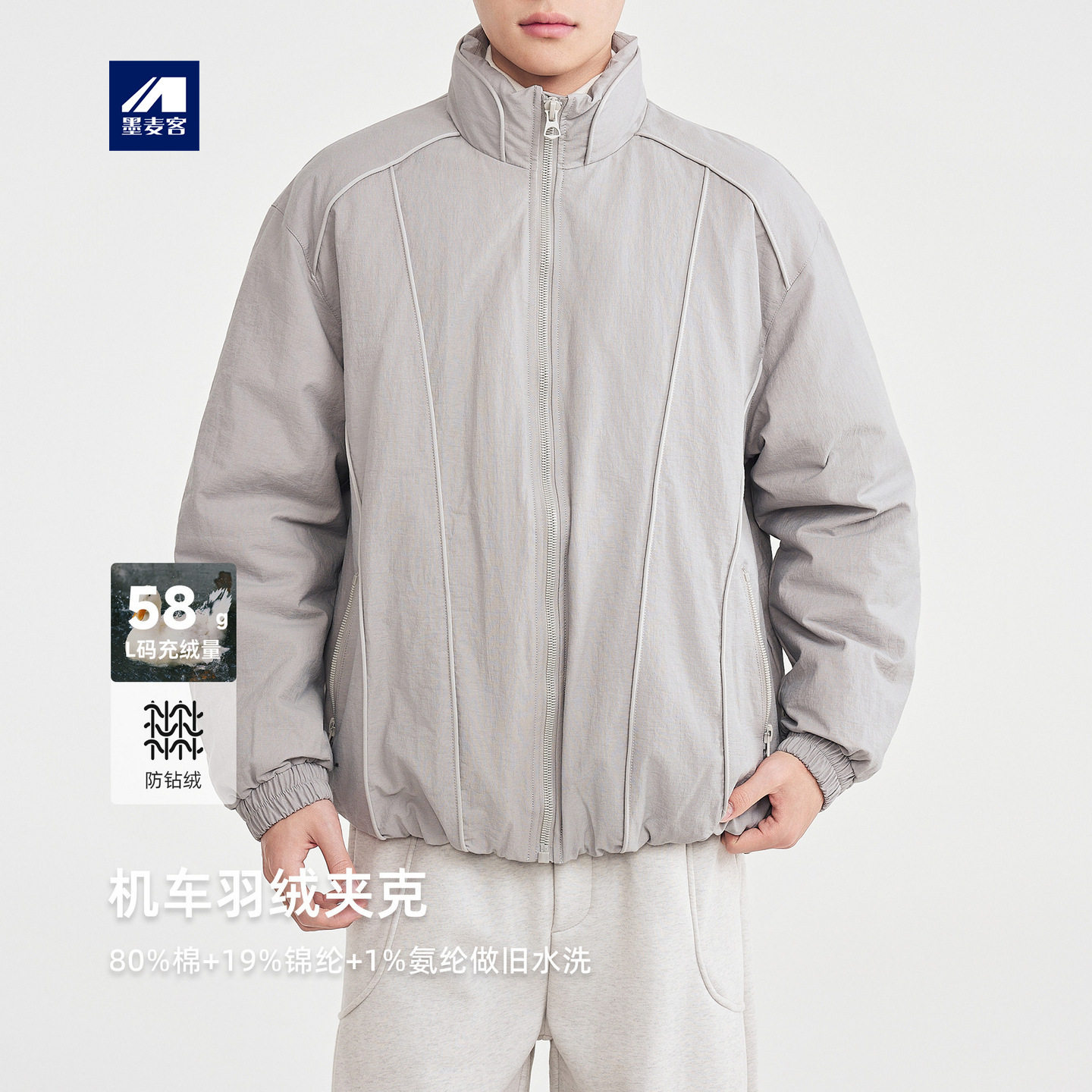 墨麦客男装复古机车羽绒夹克男2025冬新款立体裁剪羽绒服男88936