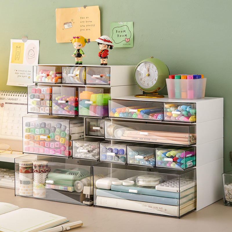 大容量桌面文具收纳盒抽屉式儿童书桌笔筒马克笔盒男孩学生置物架