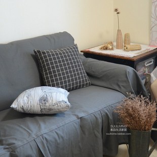 简约北欧厚帆布深灰色布艺纯色全盖全包沙发巾沙发盖布罩定制