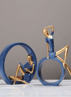 北欧文艺看书女孩摆件客厅玄关办公室桌面书房家居轻奢装饰品礼物