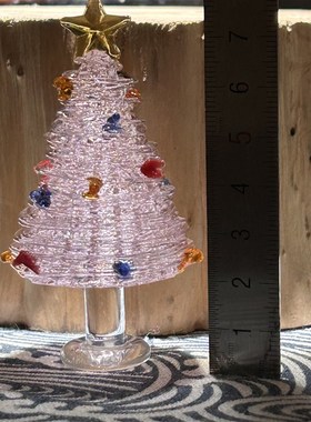 外贸漂亮国圣诞k节圣诞树粉色拉丝淄博产琉璃工艺品摆件