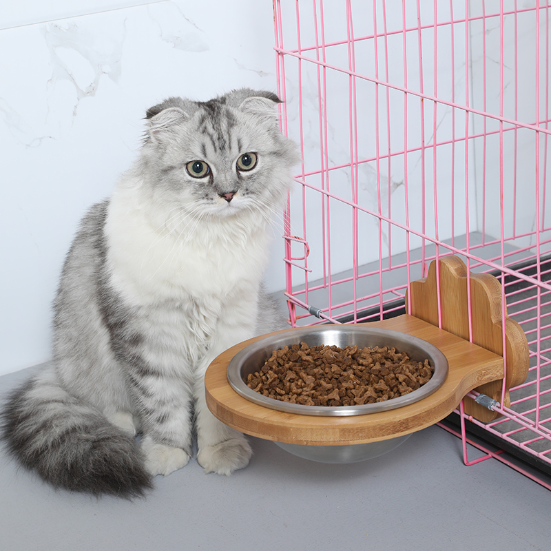 猫碗保护颈椎陶瓷大号304不锈钢喝水碗悬挂式猫粮盆固定挂笼狗碗