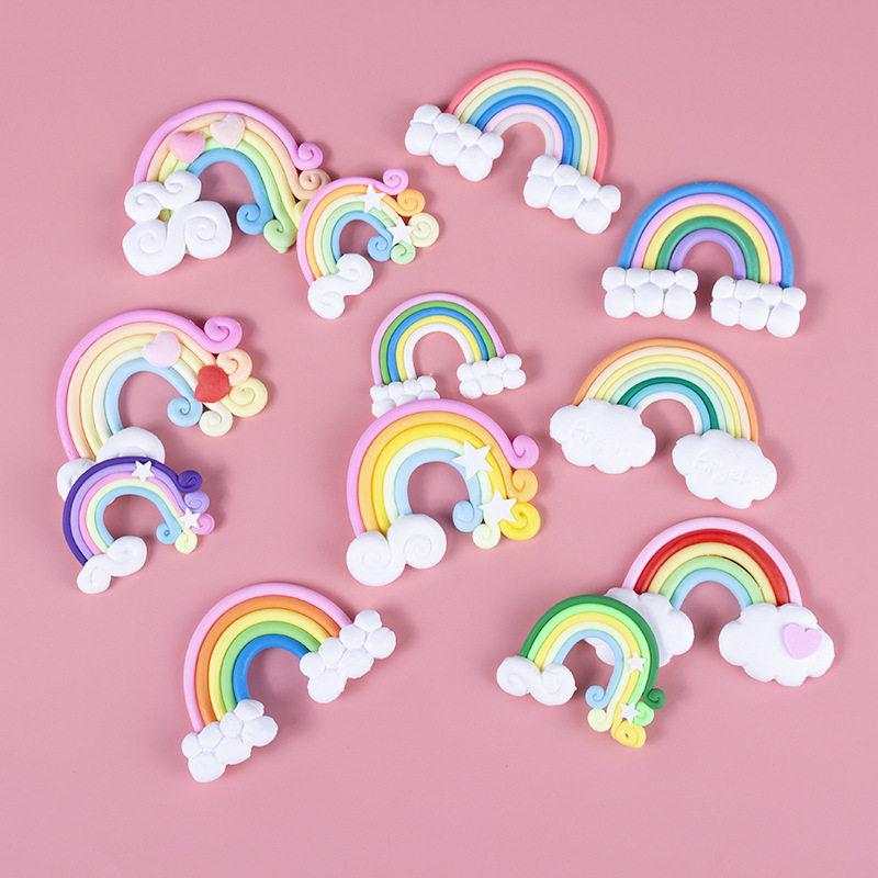 卡通软陶彩虹云朵配件 diy奶油手机壳贴片材料微景观摆件蛋糕装饰