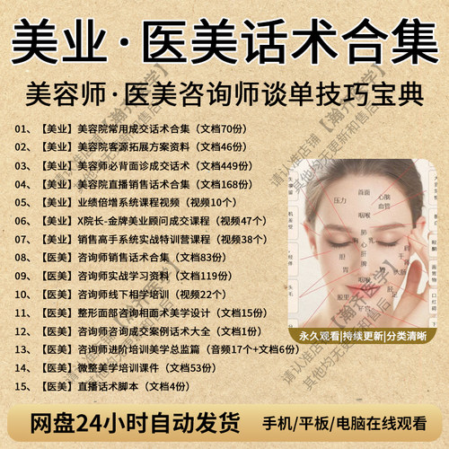 医美咨询师销售谈单技巧学习资料话术美容院皮肤面诊成交实战课程