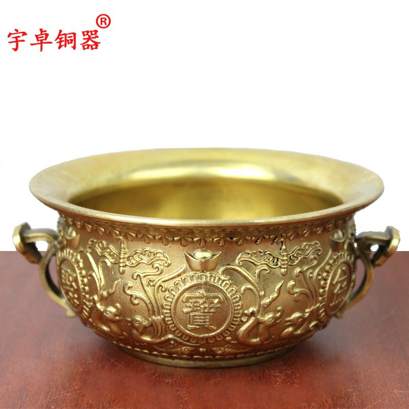宇卓铜器纯铜聚宝盆黄铜聚宝盆鱼元宝聚宝盆家居装饰工艺品摆件