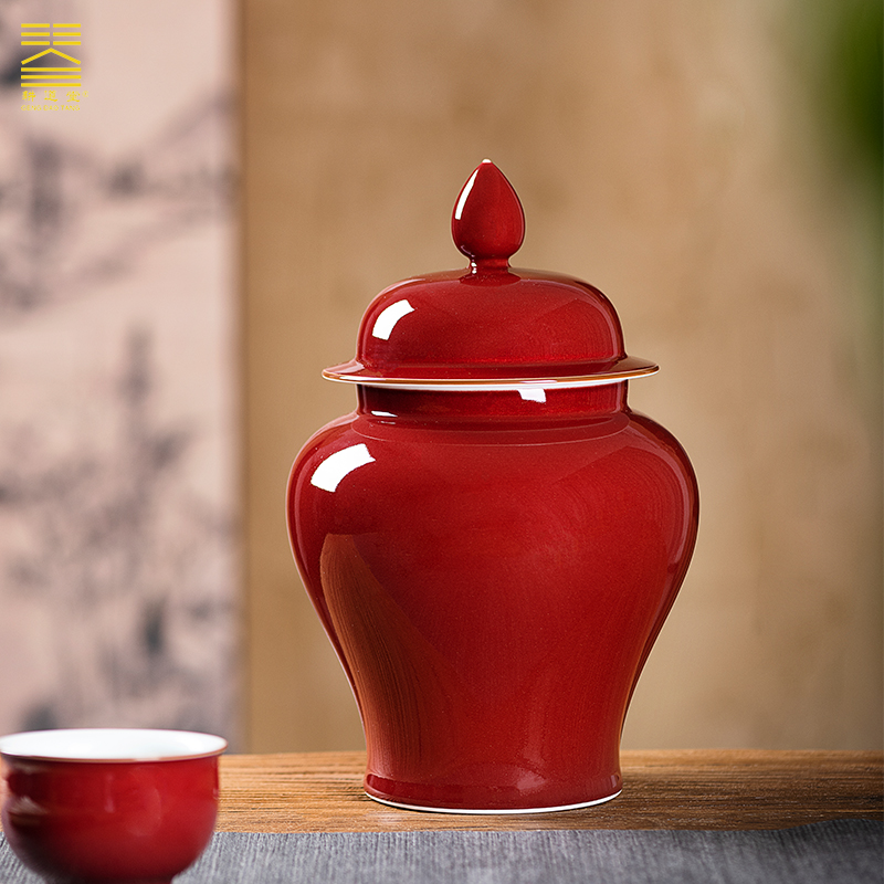 景德镇陶瓷高温单色釉霁红釉罐