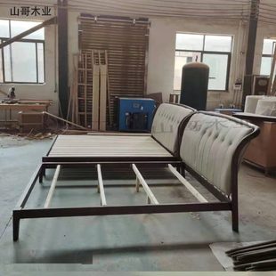 工厂定制北美fas黑胡桃实木架子床白蜡木日式 民宿靠背软包床橡木