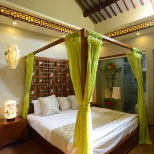 实木架子床1.5米帷幔床双人老榆木卧室会所别墅新中式大床1.8米