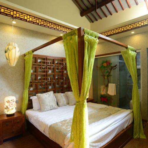 实木架子床1.5米帷幔床双人老榆木卧室会所别墅新中式大床1.8米