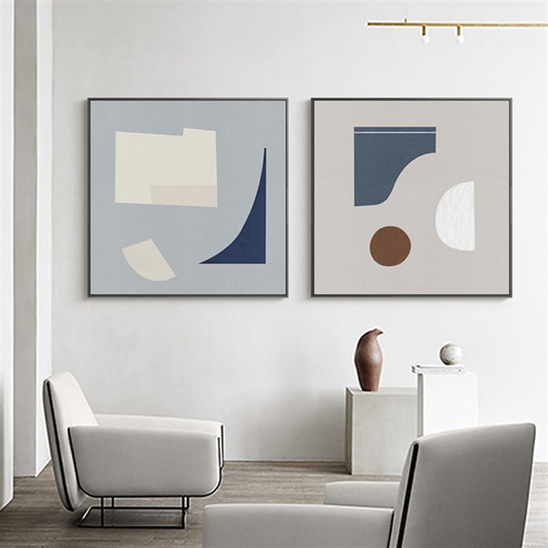 北欧几何装饰画墙画客厅挂画床头画正方形卧室样板房间壁画背景墙图片