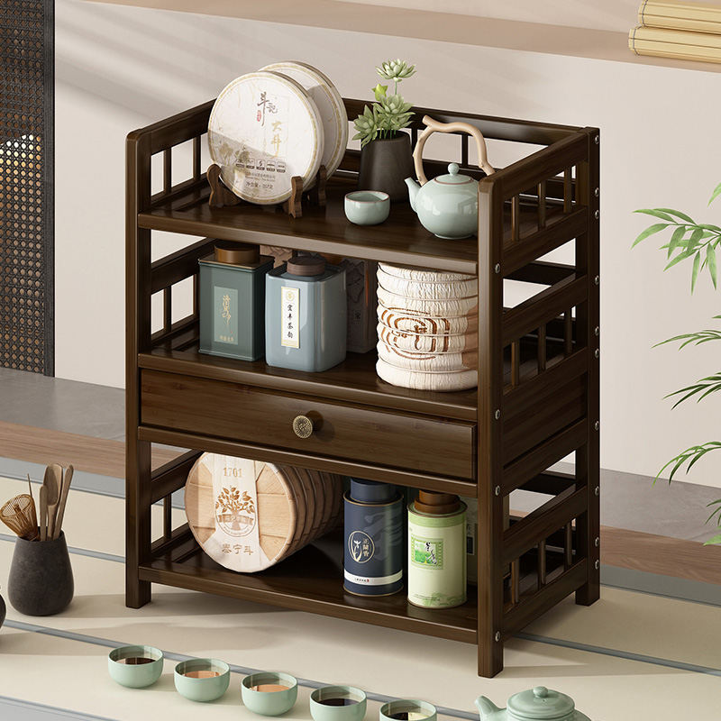 桌面茶杯收e纳置物架子博古架实木新中式小型紫砂壶茶具茶叶摆件