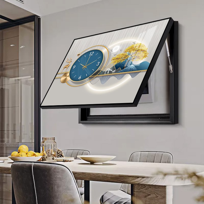 欧式轻奢电表箱装饰画2024新款电闸箱装饰遮挡带钟表免打孔装饰画