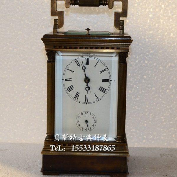 仿古西洋四功能皮套钟|古典座钟|老式作旧铜机械闹钟|上弦台钟