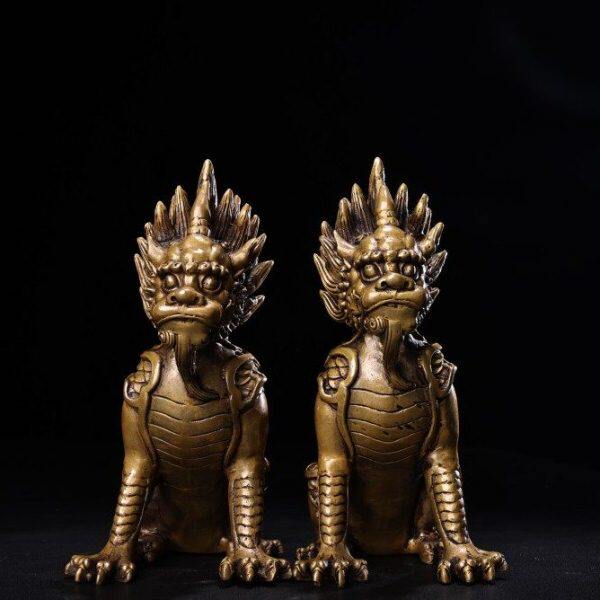 古玩收藏纯铜麒麟一对家居玄关装饰工艺品瑞兽祥瑞麒麟铜摆件