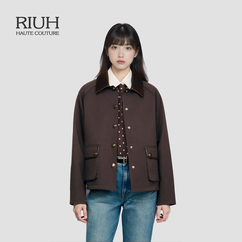 RIUH迪木尔风巴恩风棉质皮革夹棉棉服短款外套25秋冬